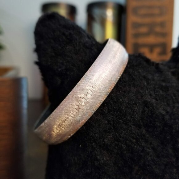 Vintage Monet Silver Tone Bangle Bracelet, Textured Brushed Matte Silver Pattern - Picture 10 of 12